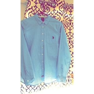Blue button down polo shirt